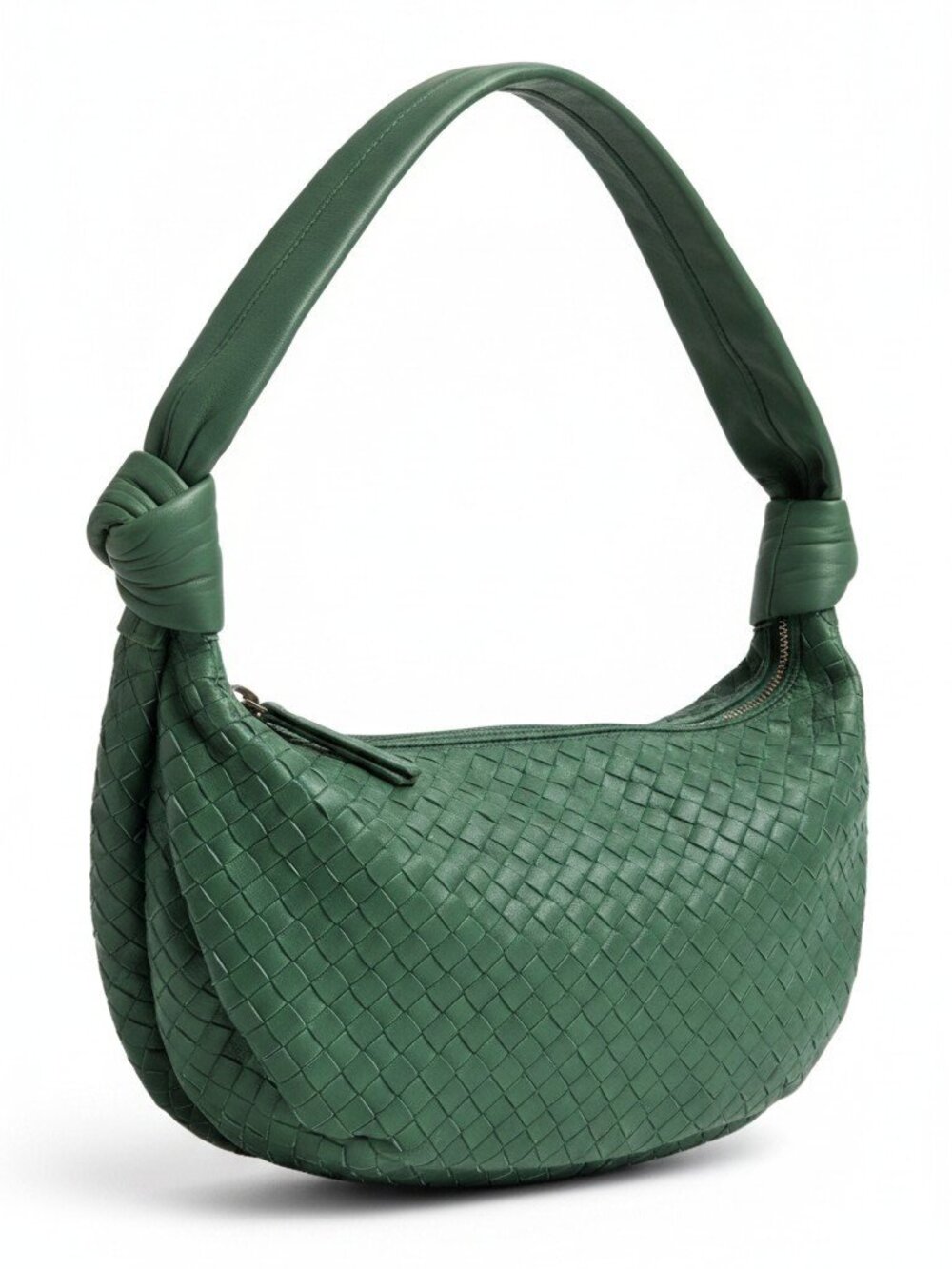 Giorgia Milani Genuine Leather Woven Crescent Shoulder Bag Green